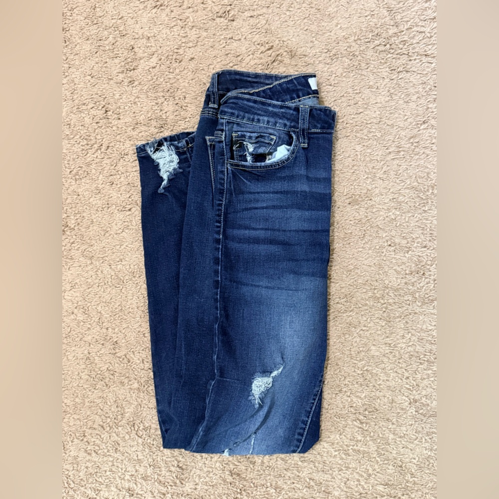 KanCan Distressed Skinny Jeans Size 9/28 Dark Wash Stretch Denim EUC